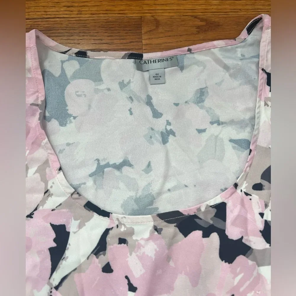 Catherine’s Pink Floral Asymmetrical Flare Sleeve Top Women’s Plus Size 4X